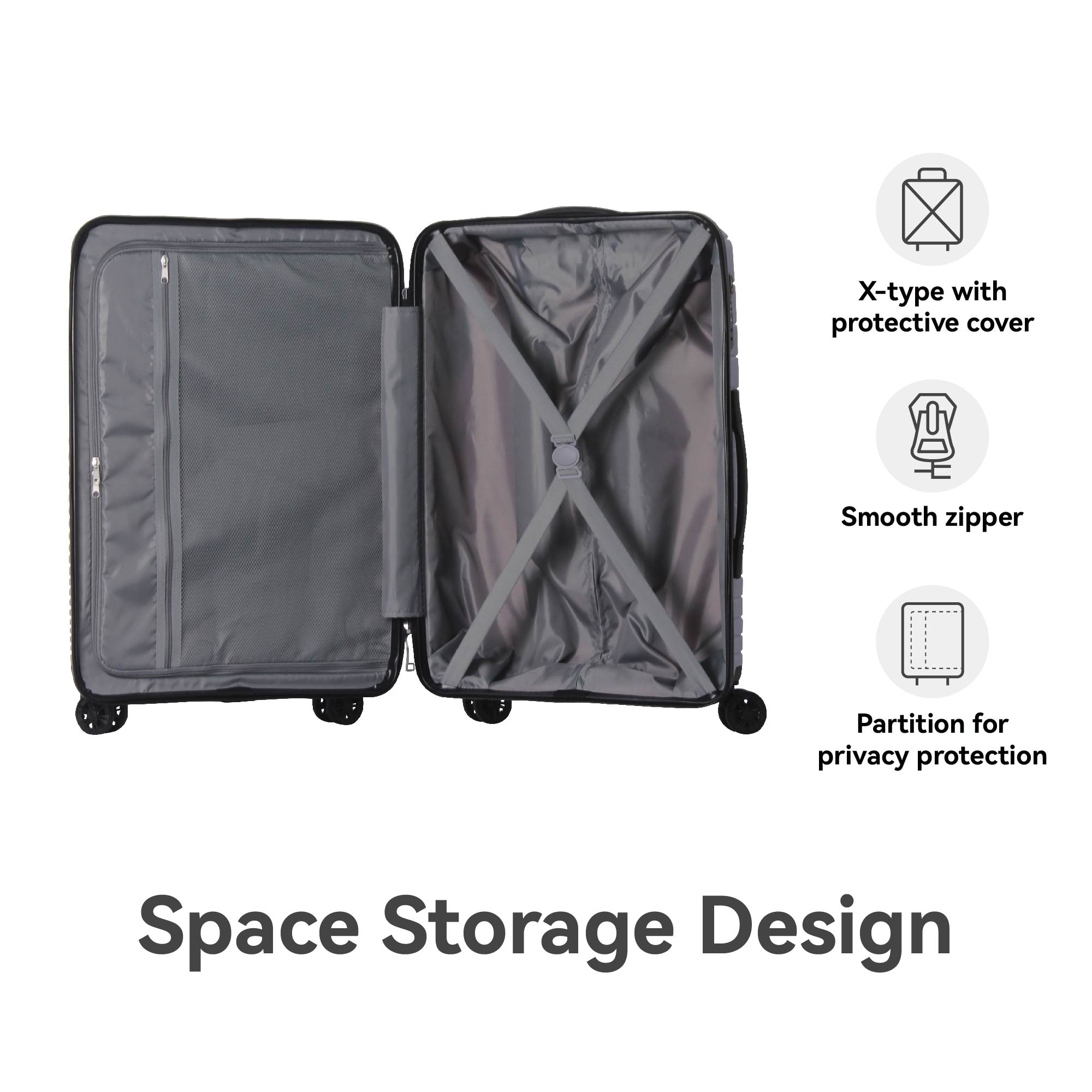 Luggage Set 3 Piece, PP Hardshell Carry On Suitcase With Spinner Wheels & TSA Lock, Lightweight Suitcases For Business, Trip, (20"/24"/28"), Gray_voghion.com